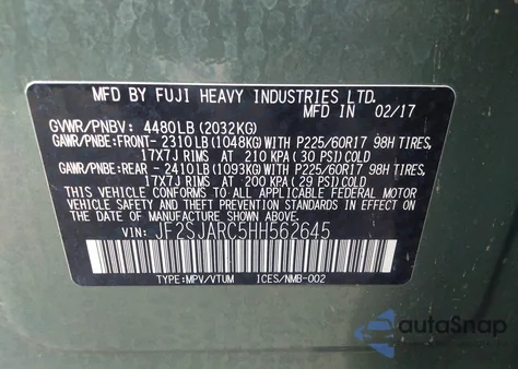 2017 Subaru Forester 2.5I Limited из США, поврежденный, VIN JF2SJARC5HH562645